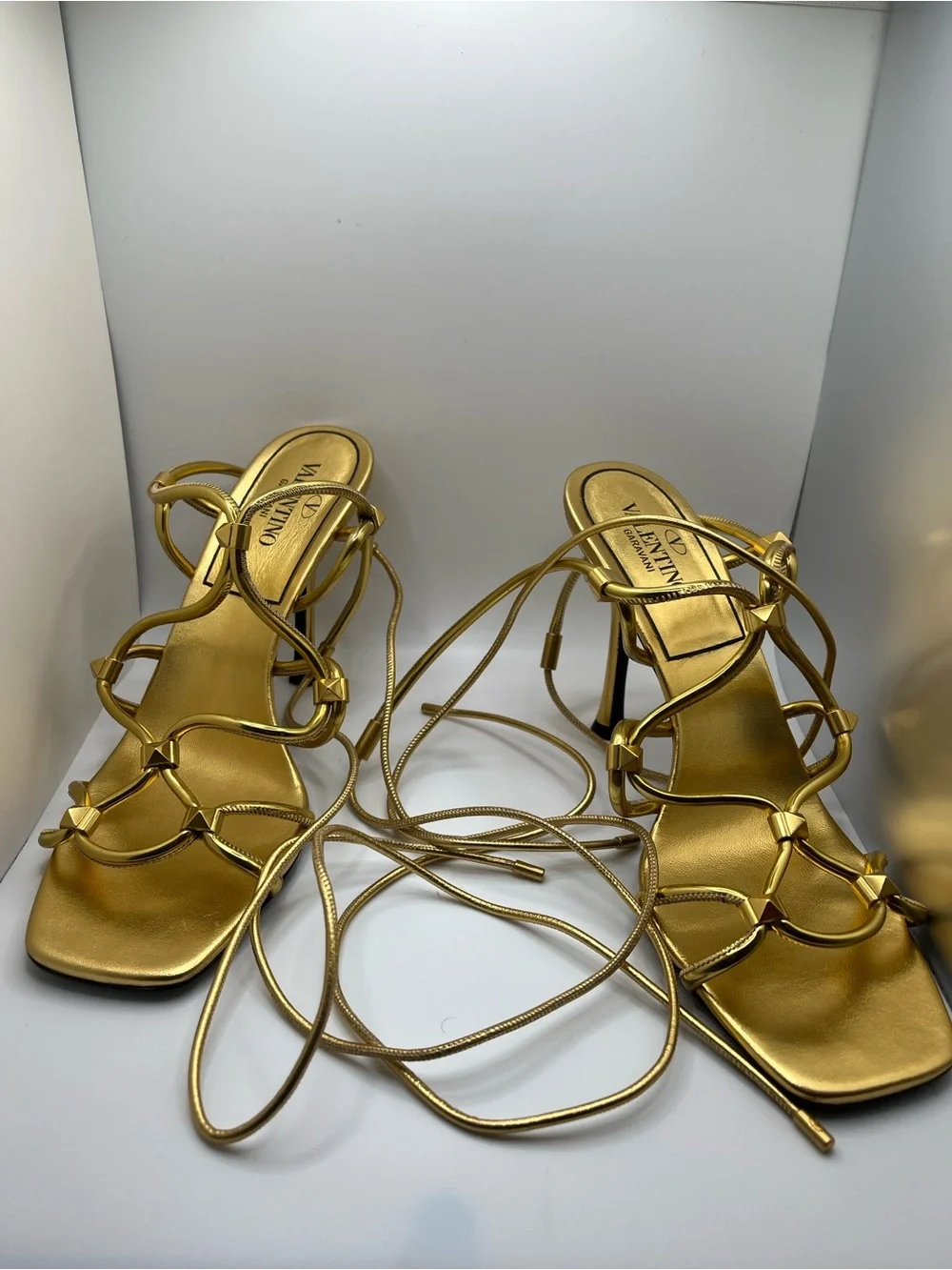 Valentino Garavani Metallic Gold Lace-Up High Heel Sandals